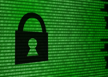 Illustration of Digital security.  lock on binary code