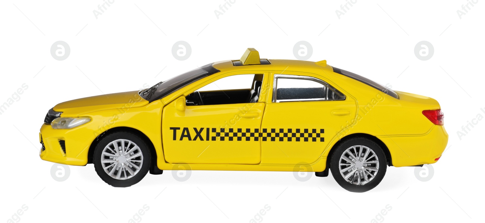 Photo of Yellow taxi car model isolated on white