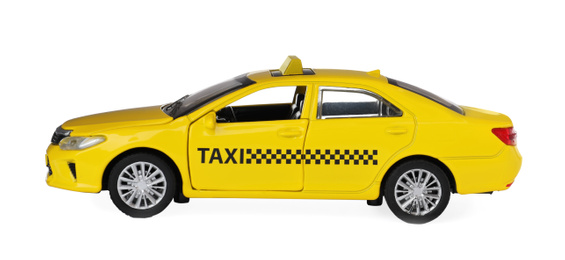 Photo of Yellow taxi car model isolated on white