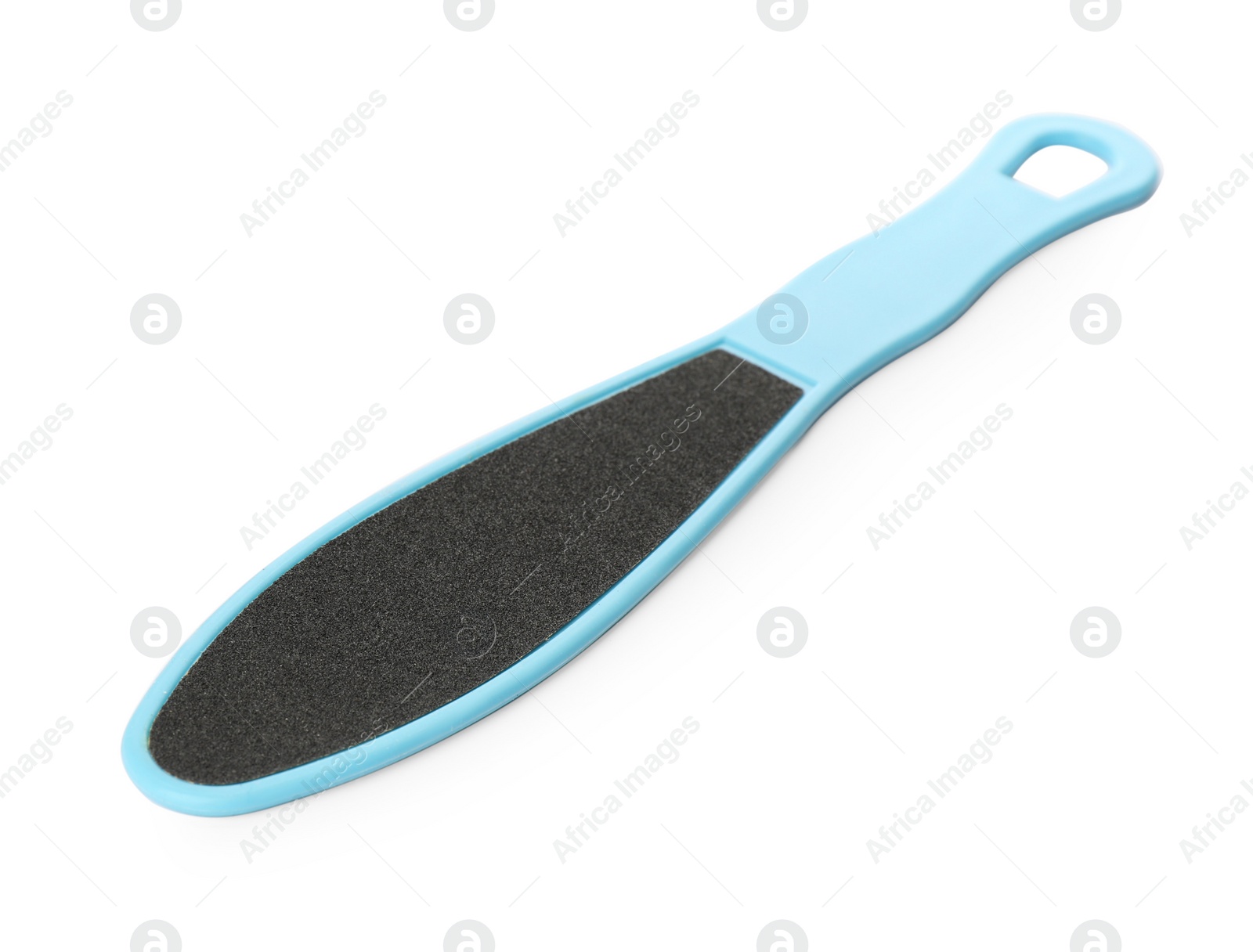 Photo of Light blue foot file on white background. Pedicure tool