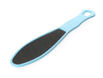 Photo of Light blue foot file on white background. Pedicure tool