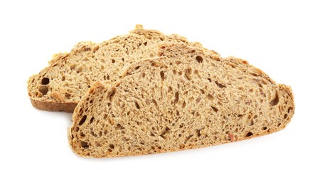 Photo of Slices of freshly baked sourdough bread isolated on white