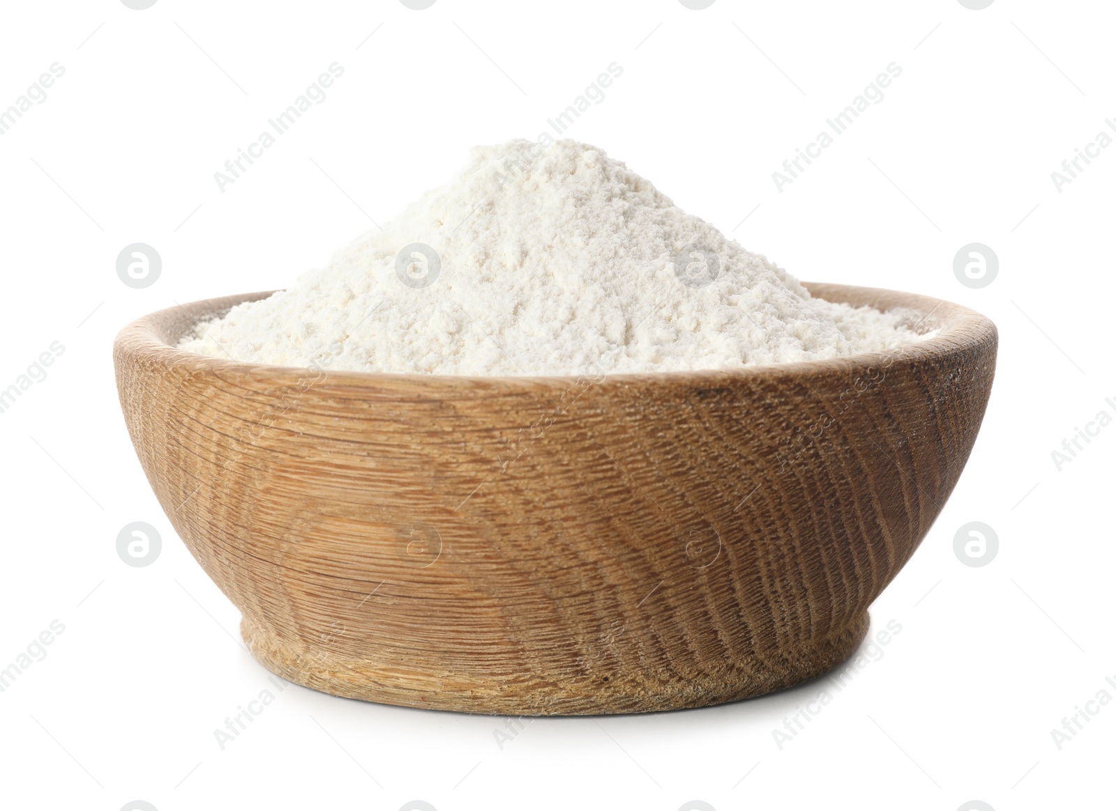 Photo of Bowl of wheat flour isolated on white