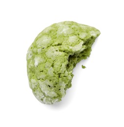 Photo of Piece of tasty matcha cookie isolated on white, top view