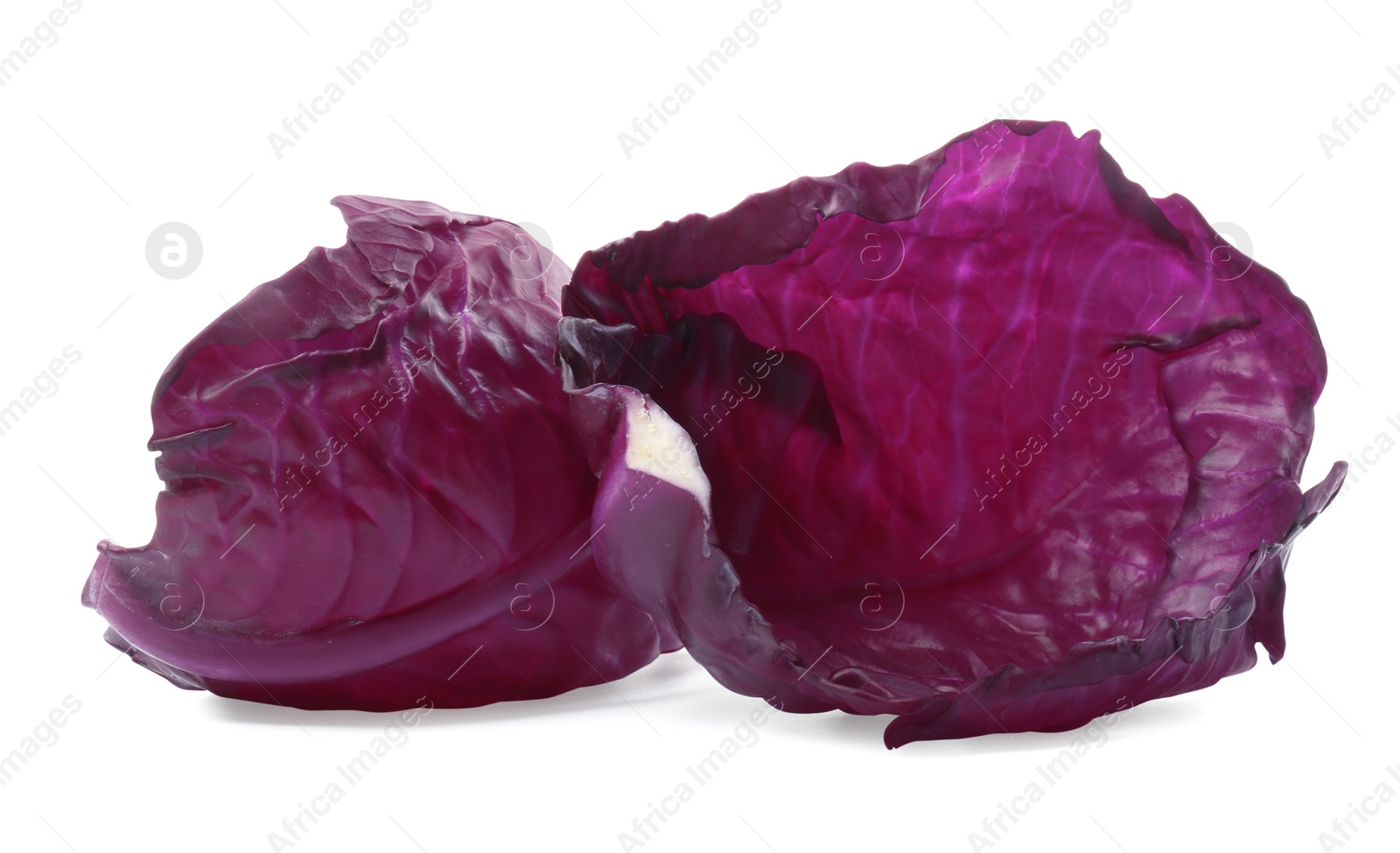 Photo of Two radicchio cabbage leaves on white background