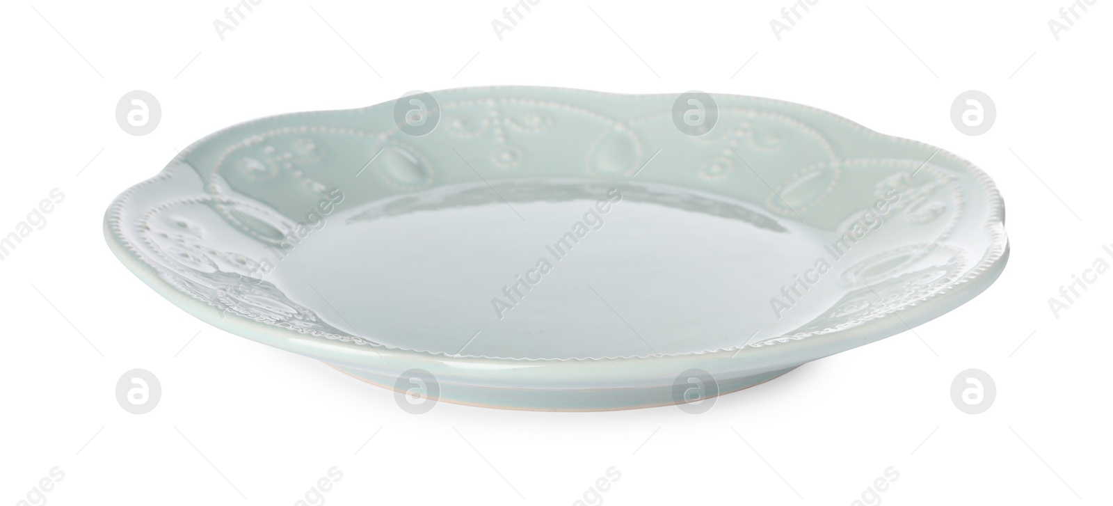 Photo of One beautiful ceramic plate isolated on white