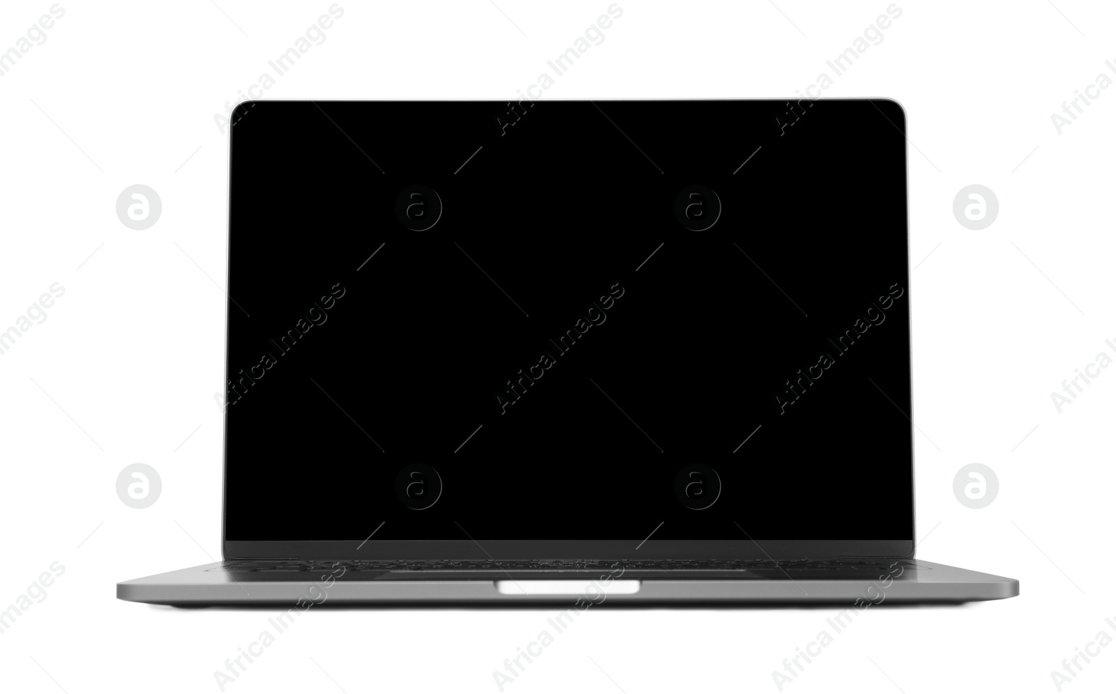 Photo of Laptop with blank screen on white background. Modern technology