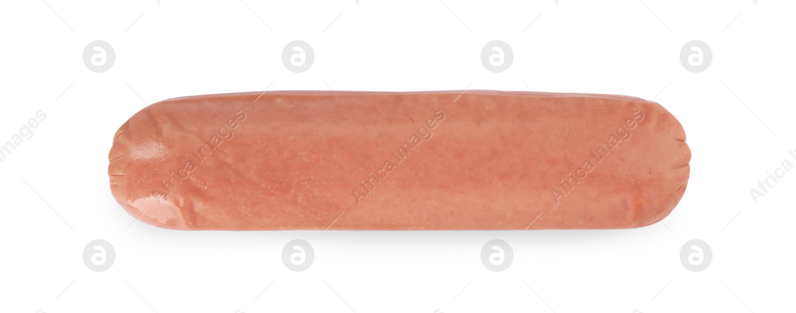 Photo of Raw sausage isolated on white, top view. Vegan meat product