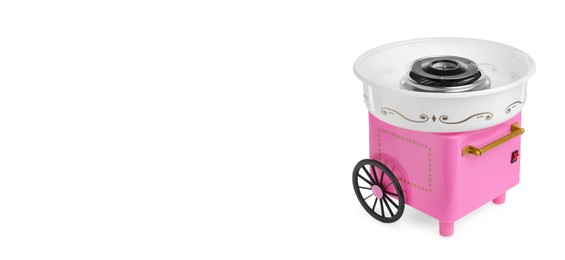 Image of Portable candy cotton machine on white background, space for text