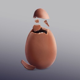 Image of Broken milk chocolate egg on gradient grey background