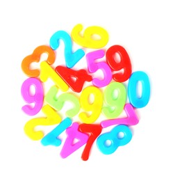 Photo of Colorful numbers on white background, top view