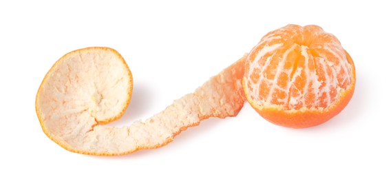 Peeled fresh ripe tangerine isolated on white