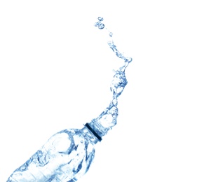 Photo of Water splash from bottle on white background
