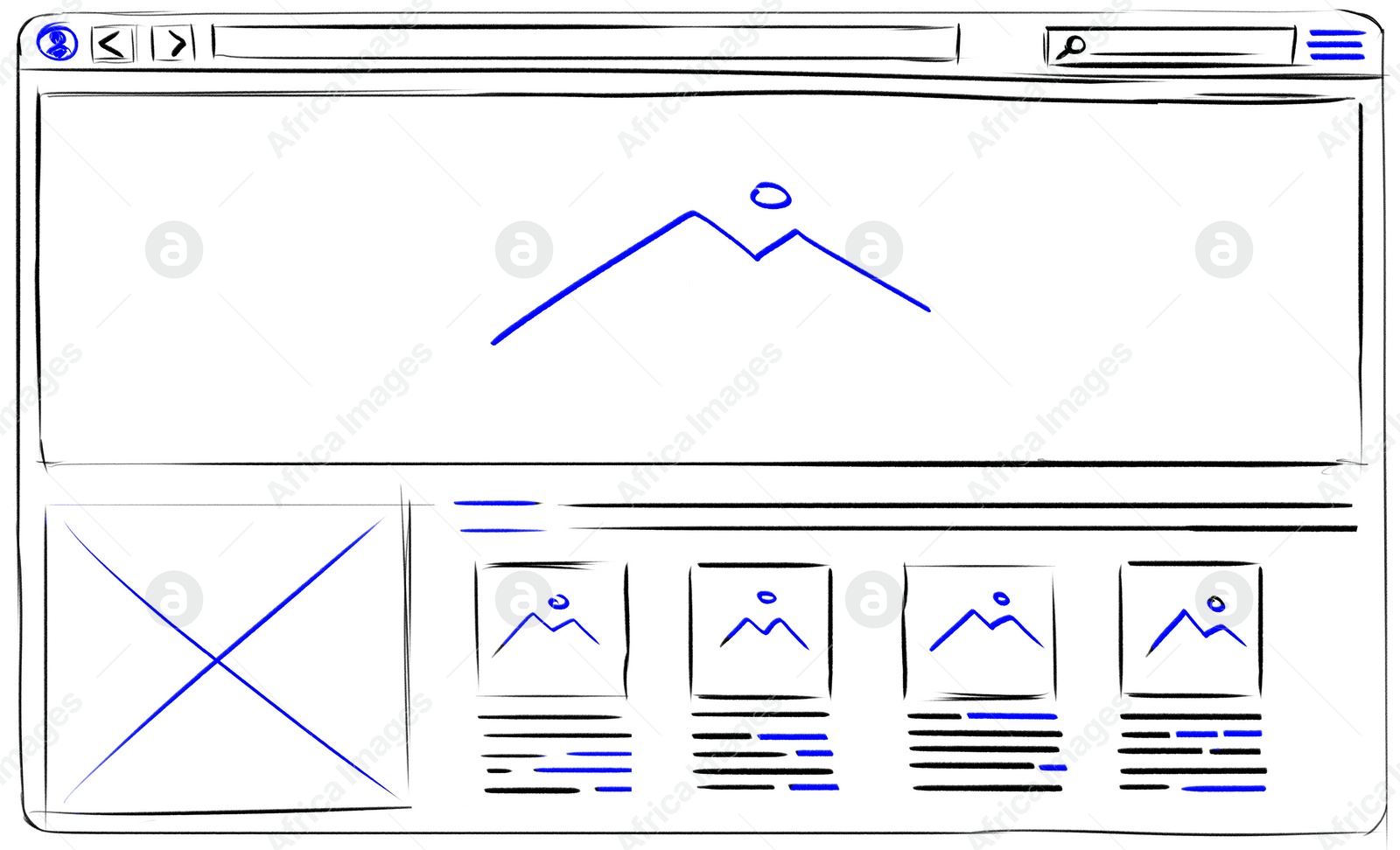 Image of Website design template. Wireframe with different elements on white background