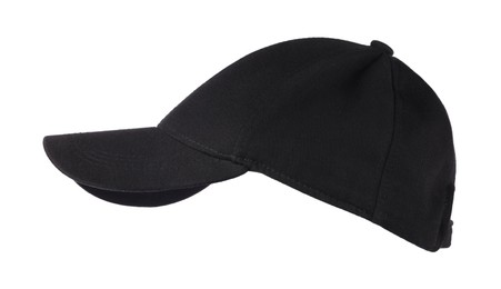 Photo of Stylish black baseball cap isolated on white