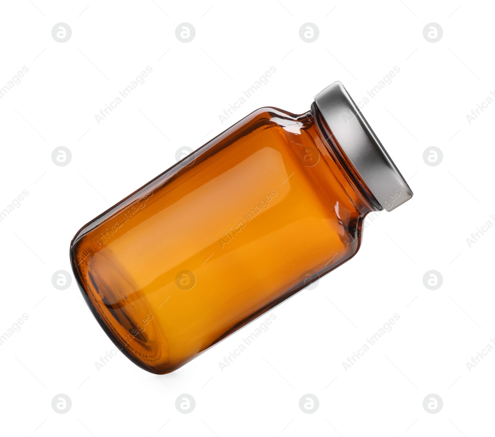 Photo of Blank glass pill bottle isolated on white