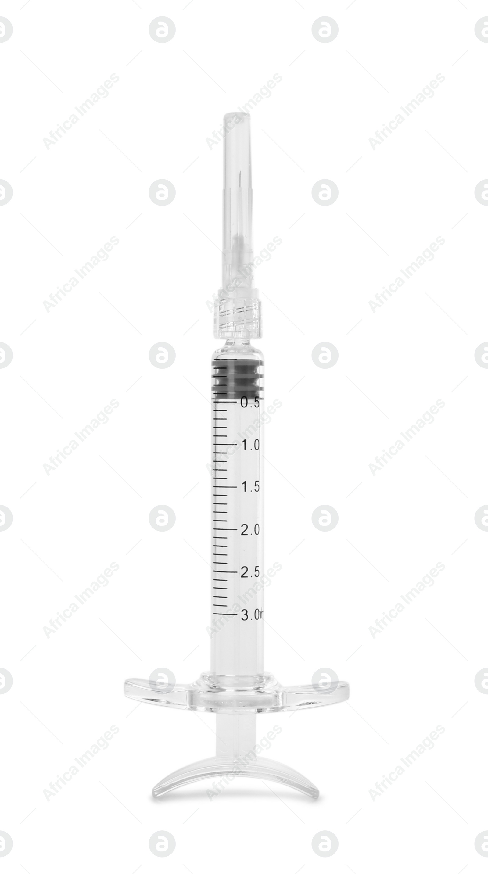 Photo of Injection cosmetology. One medical syringe isolated on white