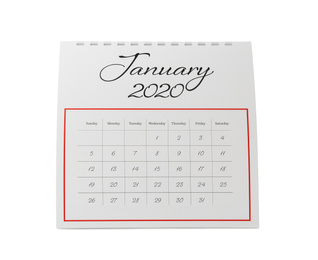 Photo of Paper calendar isolated on white. Planning concept