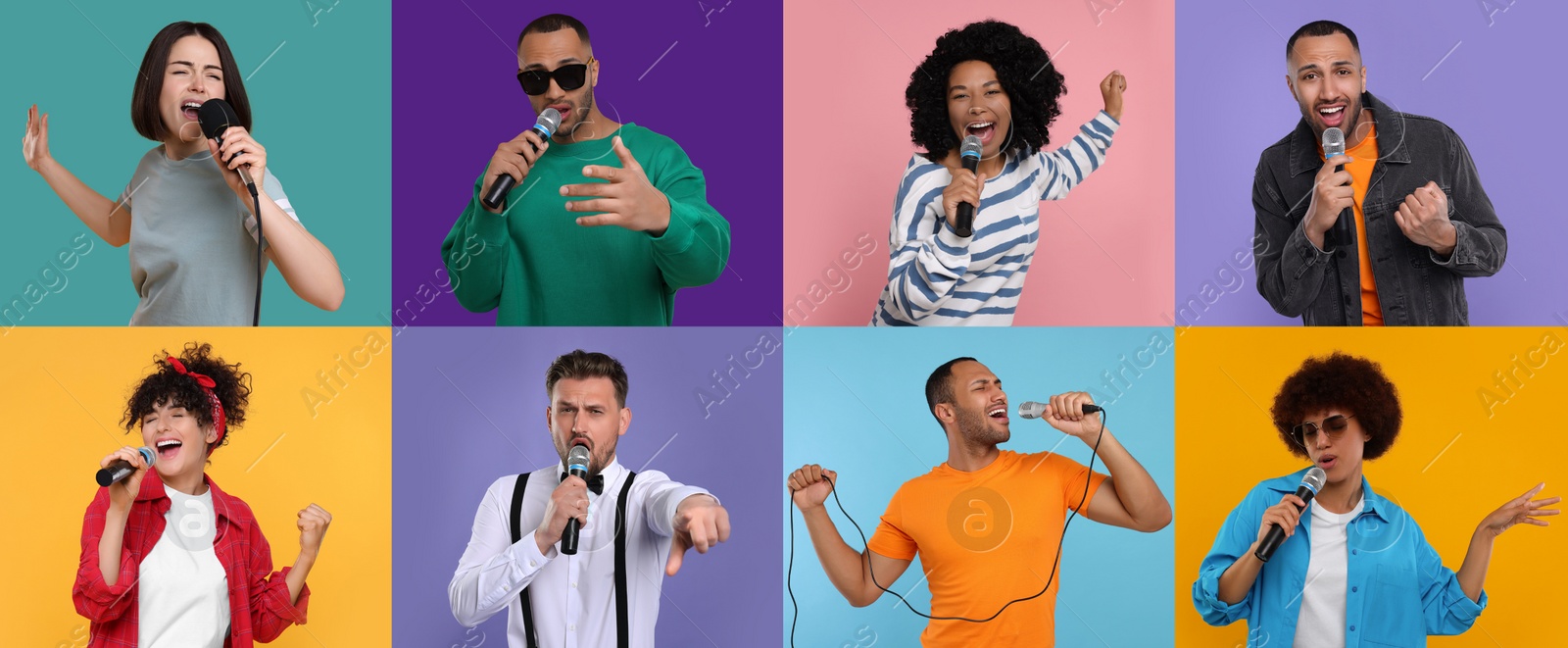 Image of Singers on different color backgrounds, collection of photos