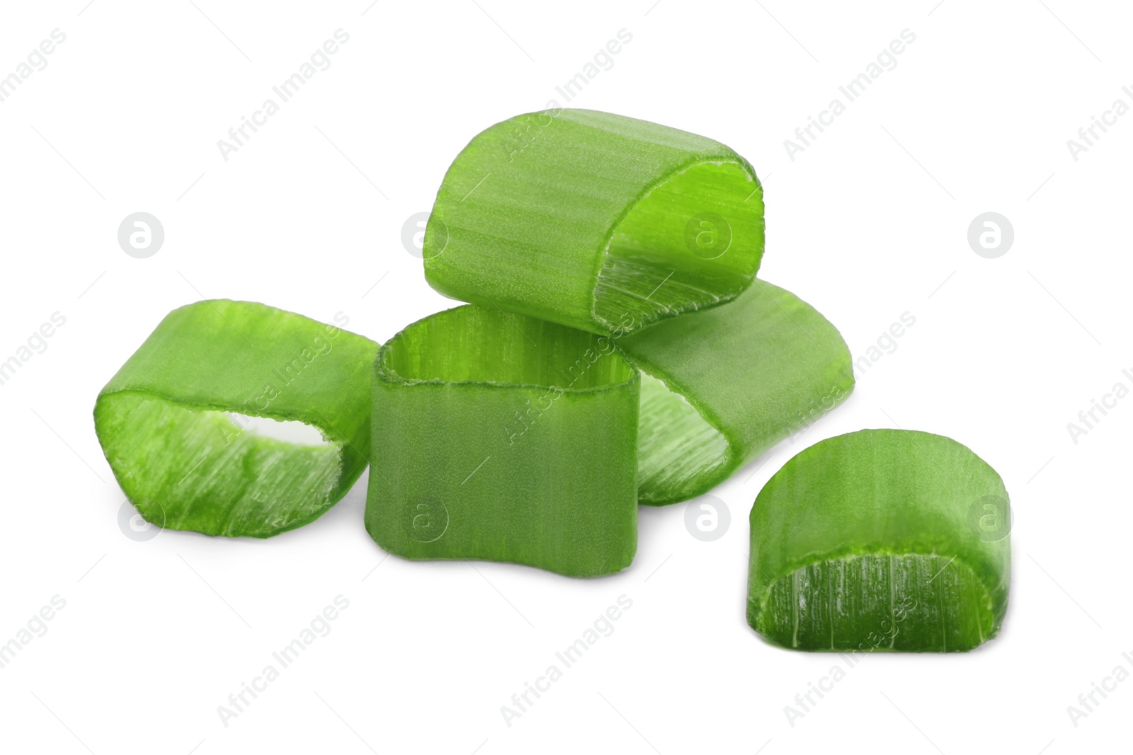 Photo of Chopped fresh green onions on white background