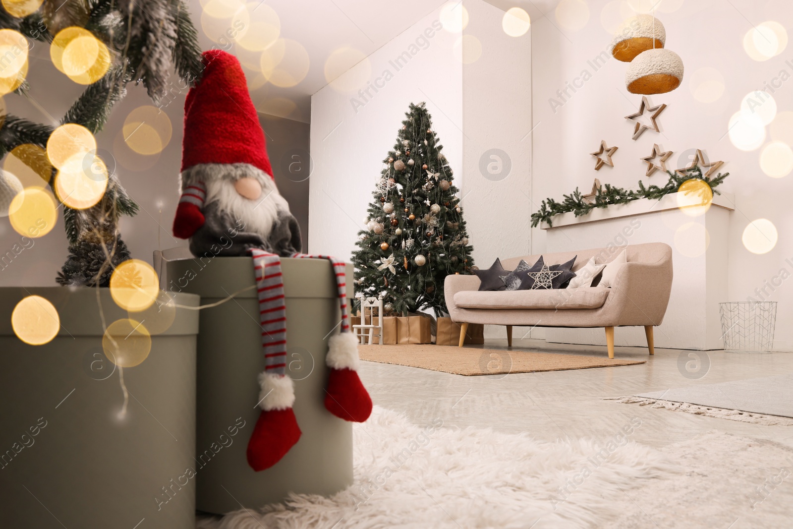 Photo of Living room interior with Christmas tree and festive decor