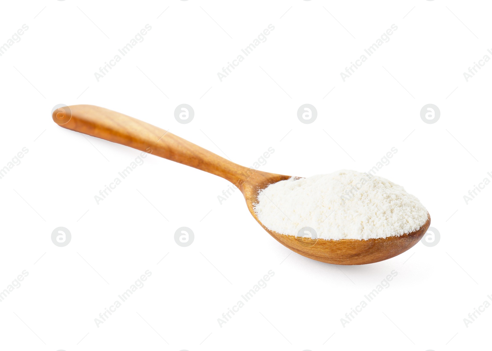 Photo of Baking powder in spoon isolated on white