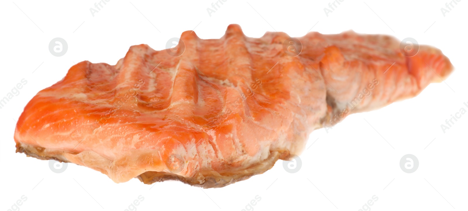 Photo of Piece of tasty grilled salmon isolated on white