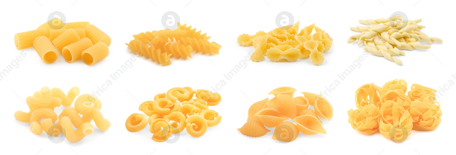 Image of Different types of pasta isolated on white, set