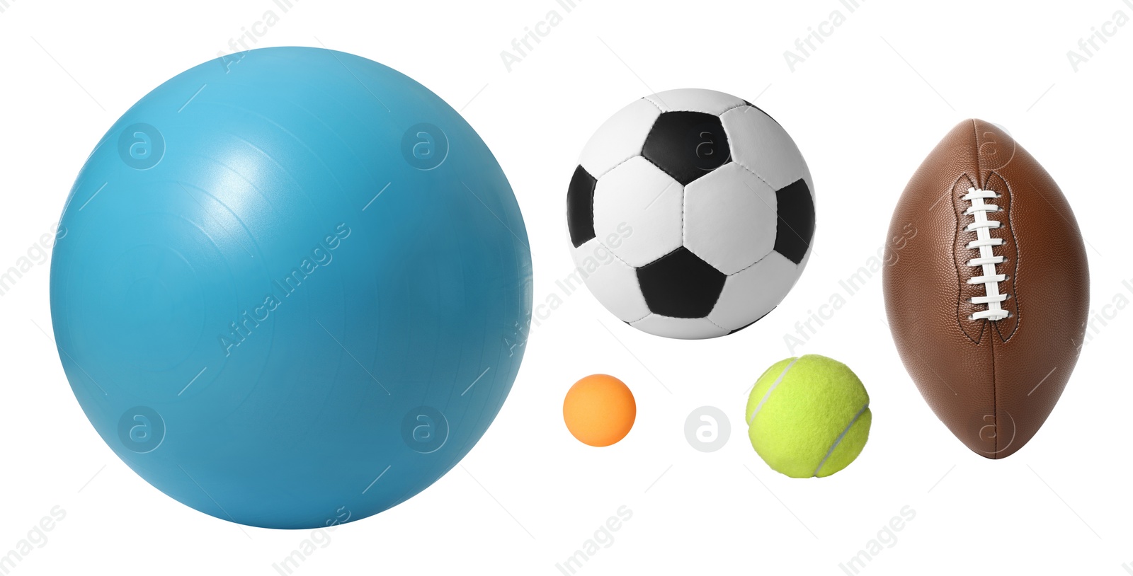 Image of Set of different sport equipment on white background. Banner design