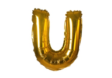 Golden letter U balloon on white background