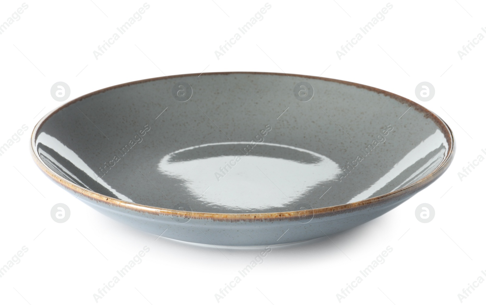 Photo of New grey ceramic plate isolated on white