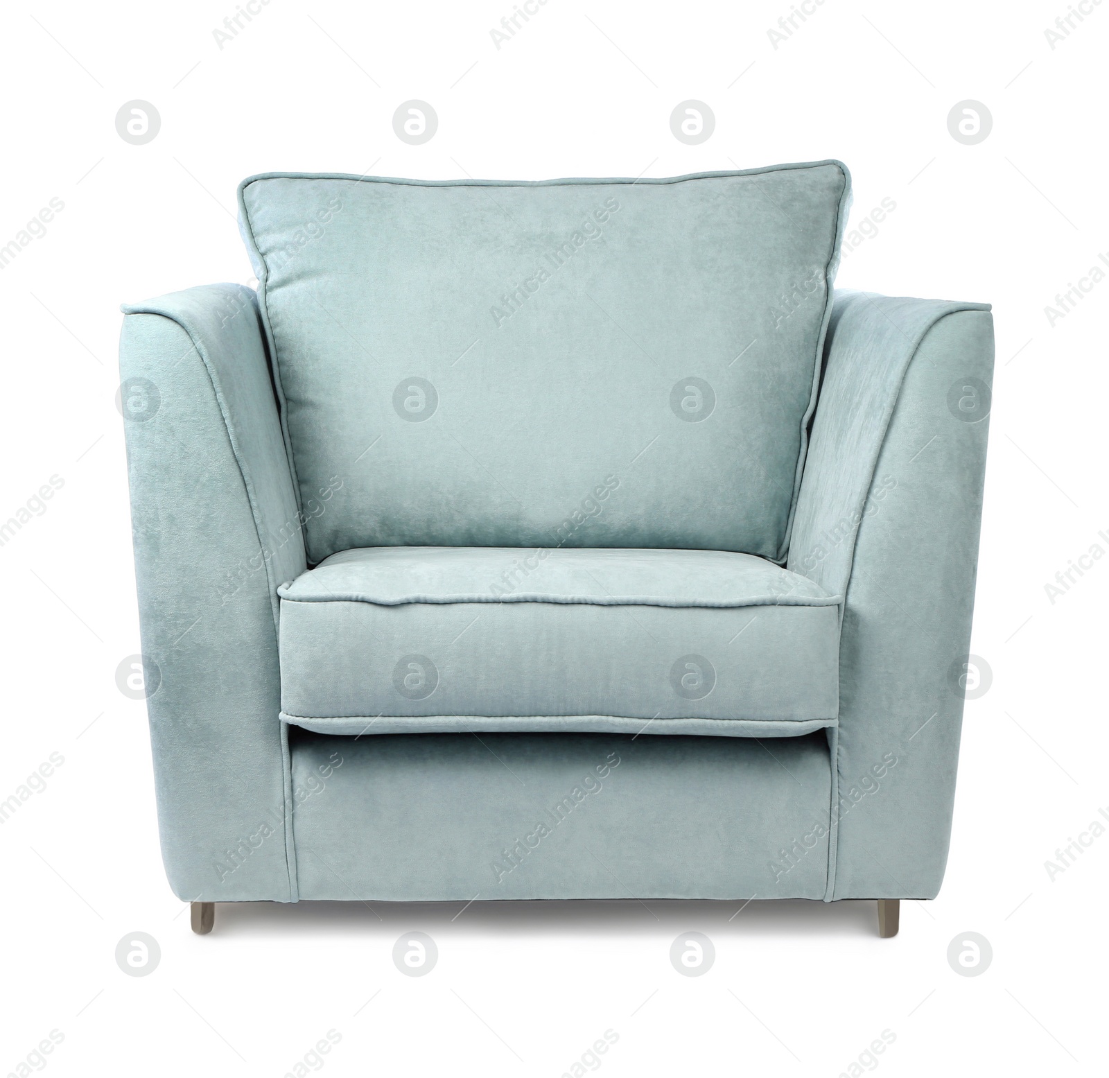 Image of One comfortable light blue armchair isolated on white