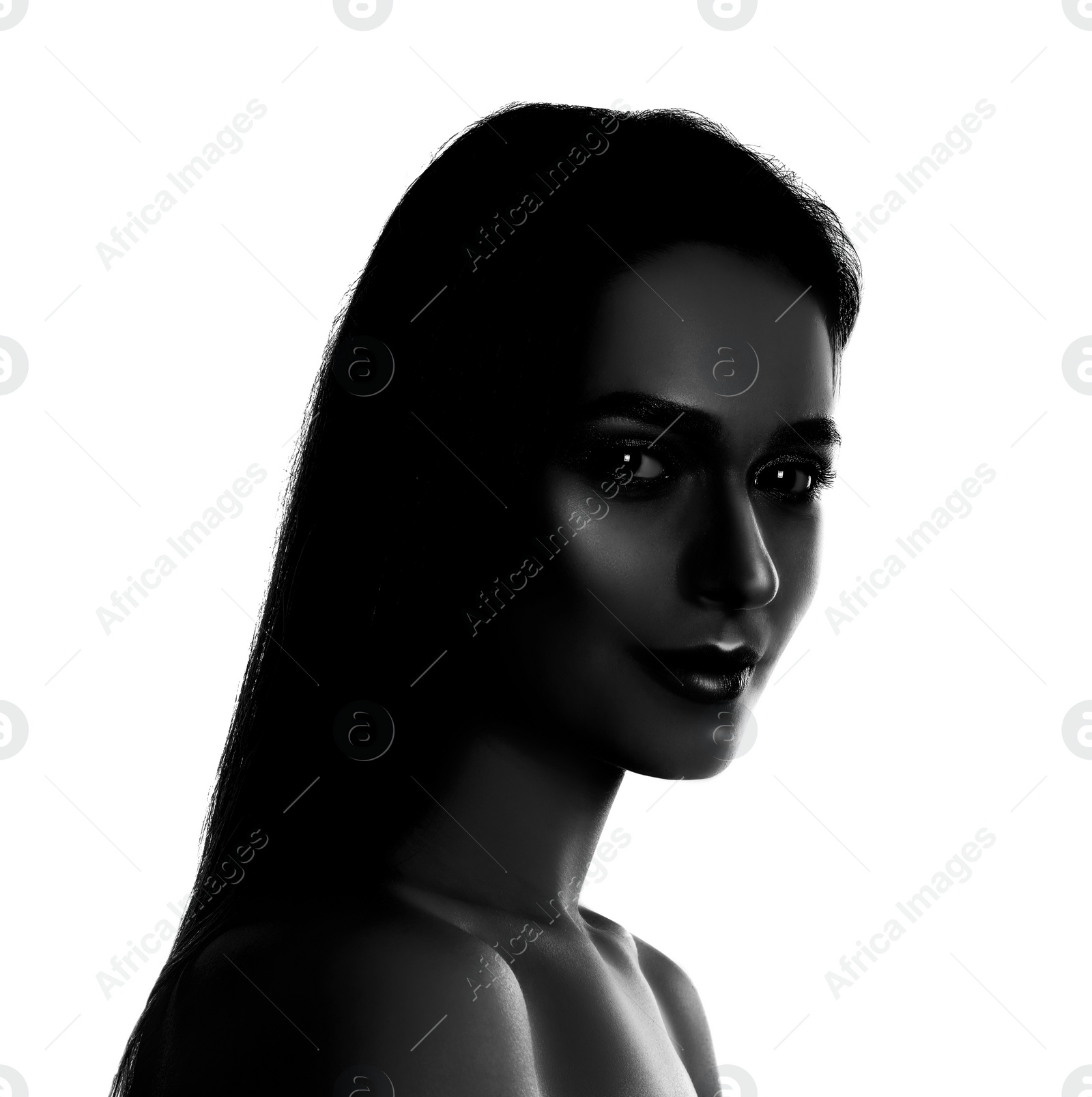 Image of High contrast black and white portrait of beautiful young woman