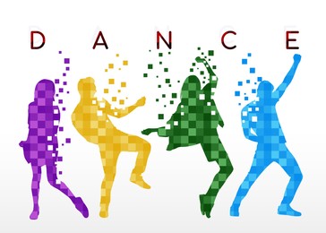 Illustration of Colorful silhouettes of people dancing on white background. Illustration