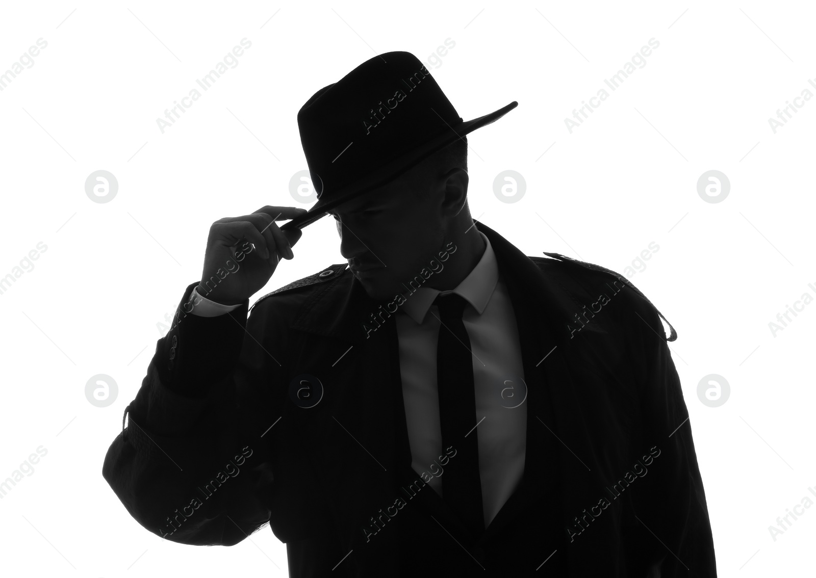 Photo of Old fashioned detective in hat on white background