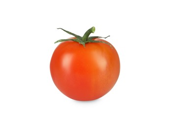 Photo of One red ripe cherry tomato isolated on white