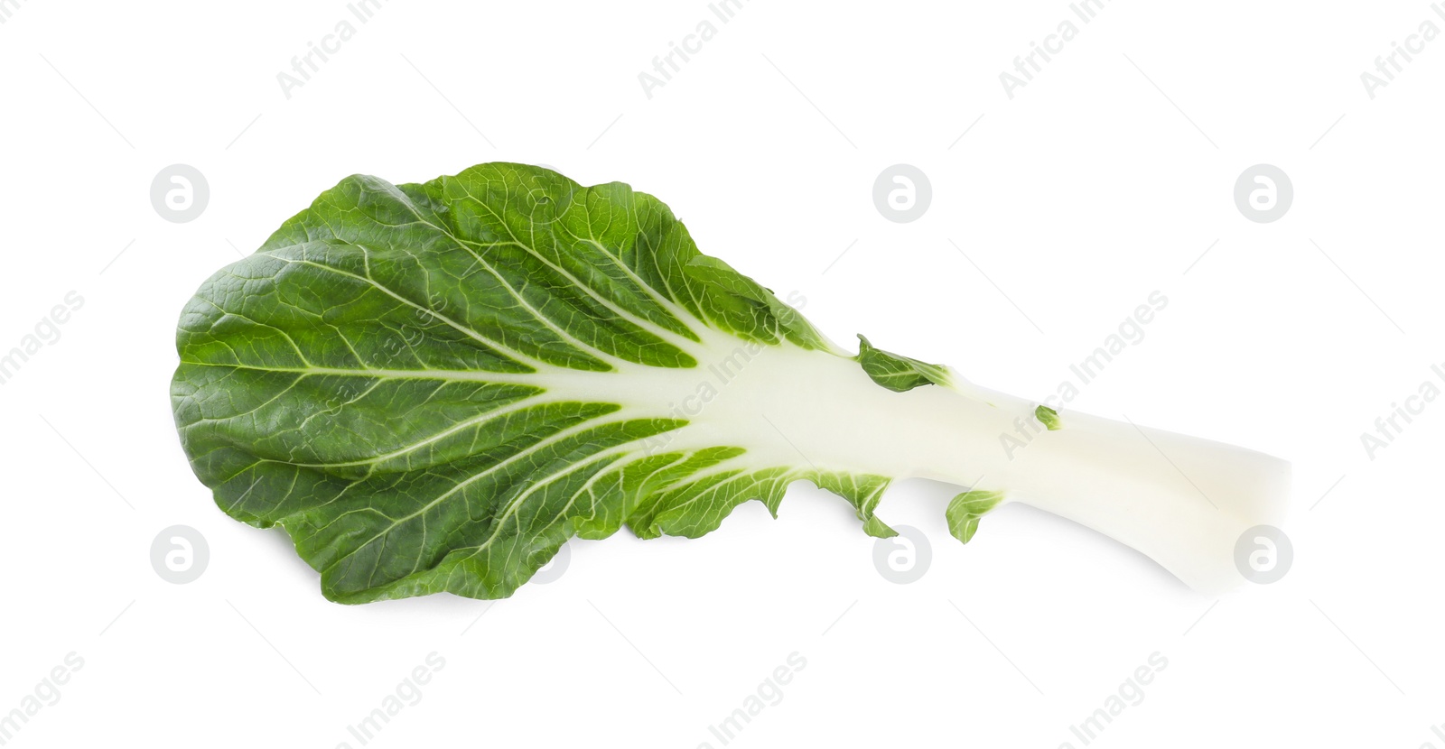 Photo of Fresh leaf of green pak choy cabbage isolated on white, top view