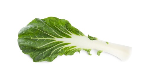 Fresh leaf of green pak choy cabbage isolated on white, top view