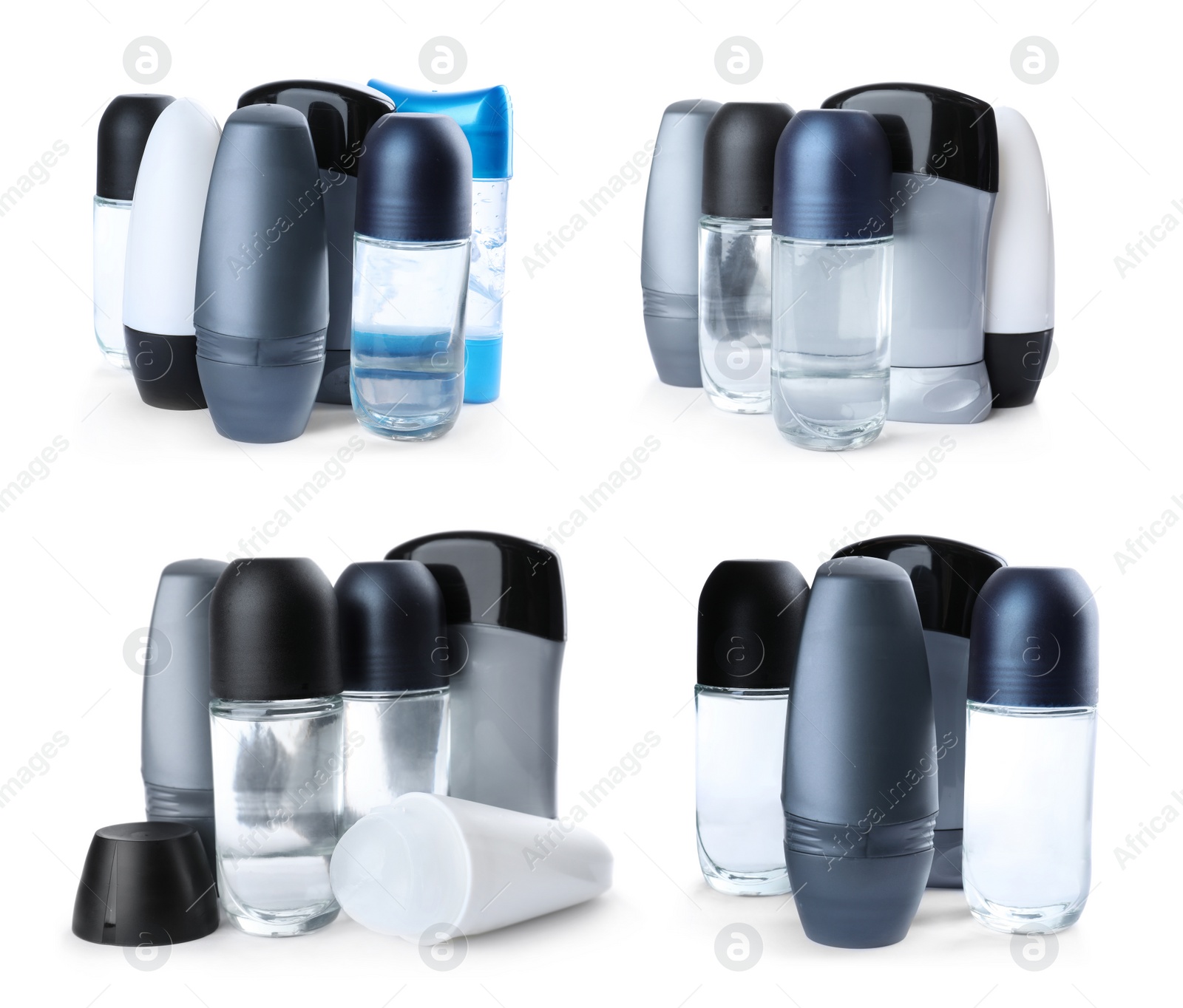 Image of Set of different deodorants on white background