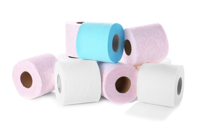 Rolls of toilet paper on white background. Personal hygiene