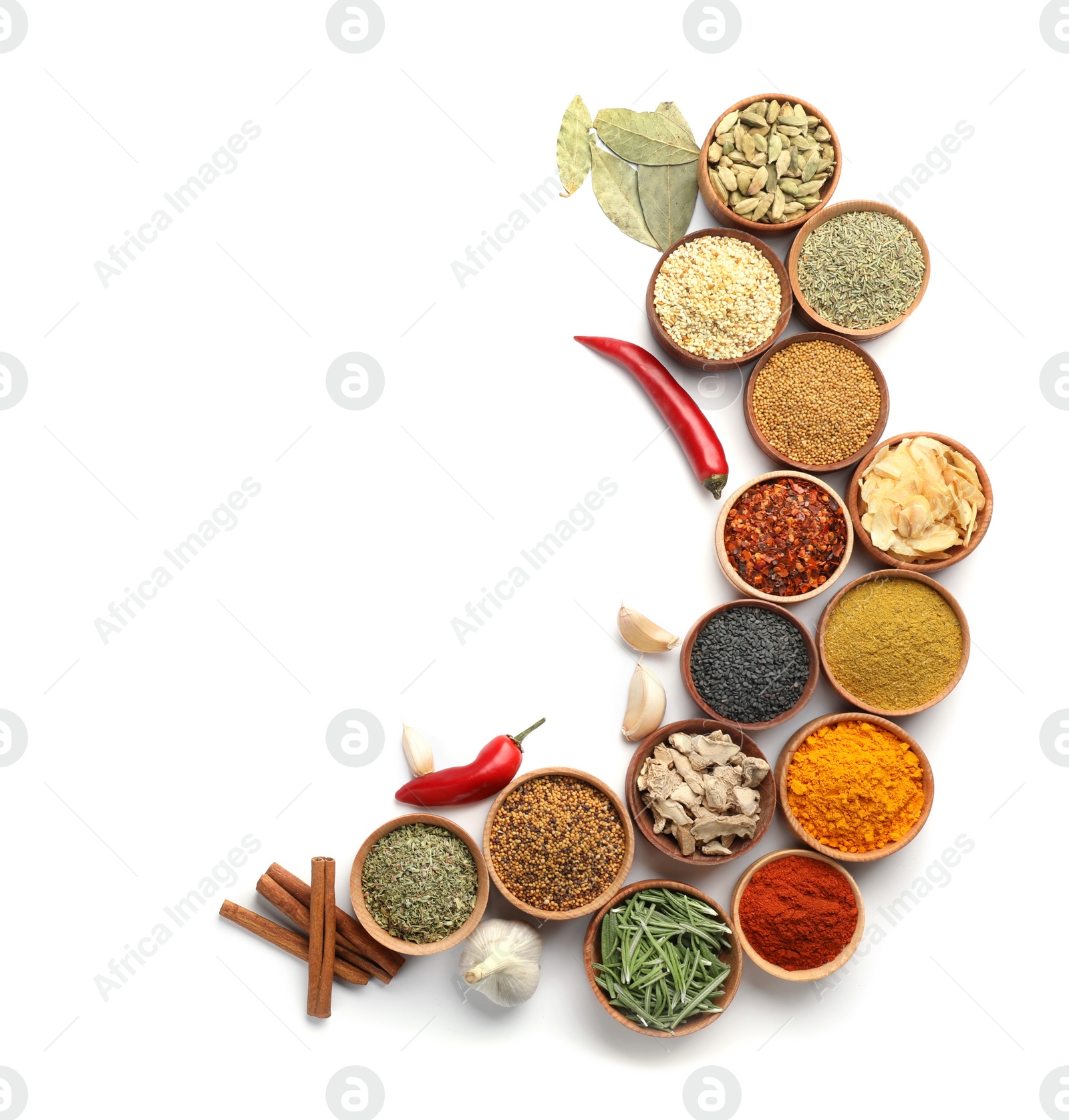 Photo of Beautiful composition with different aromatic spices on white background