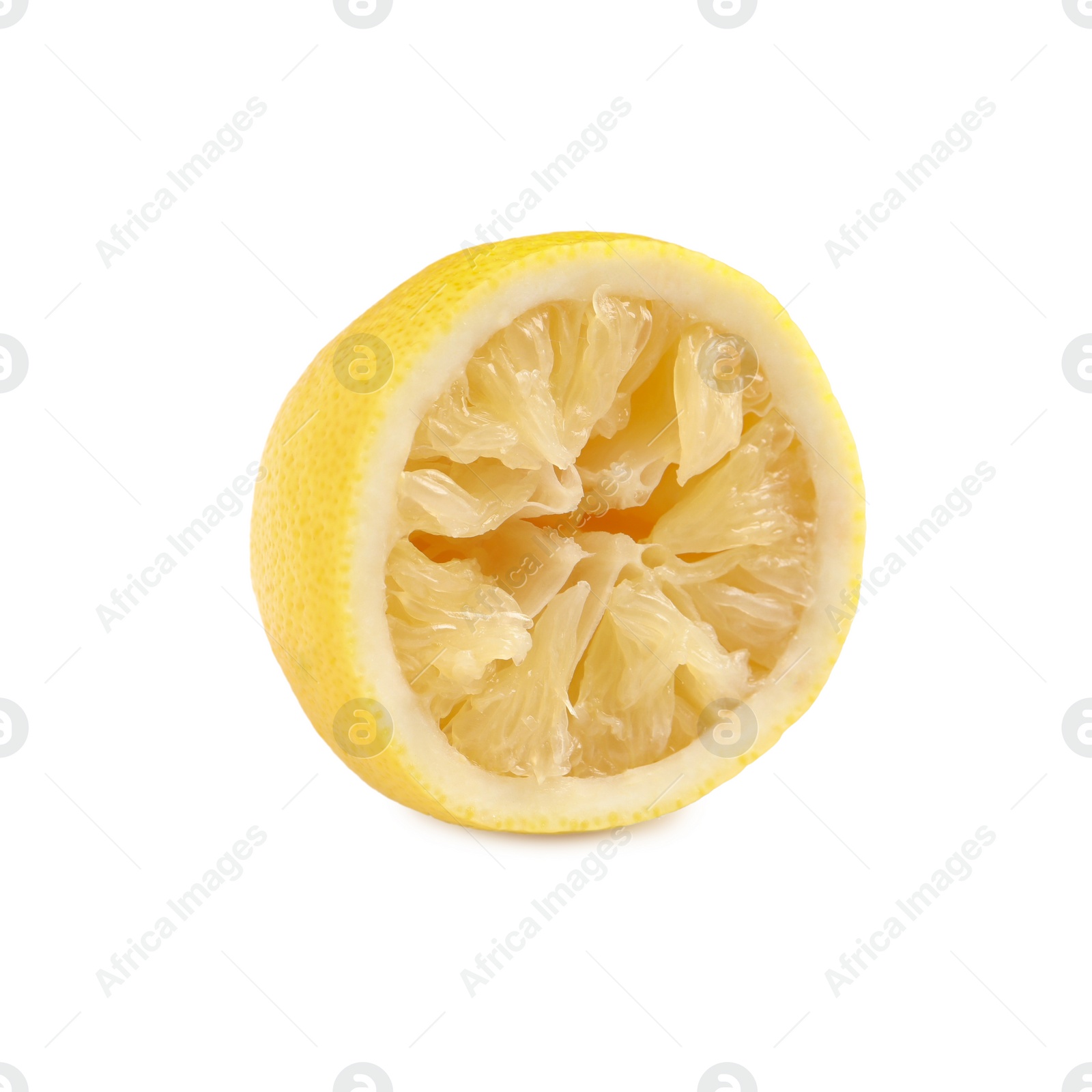 Photo of Half of squeezed lemon isolated on white