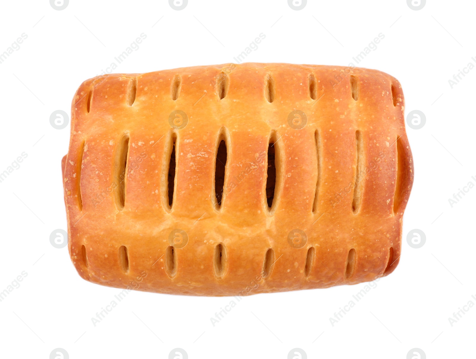 Photo of Tasty freshly baked pastry isolated on white, top view