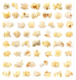 Image of Tasty popcorn. Many popped kernels isolated on white