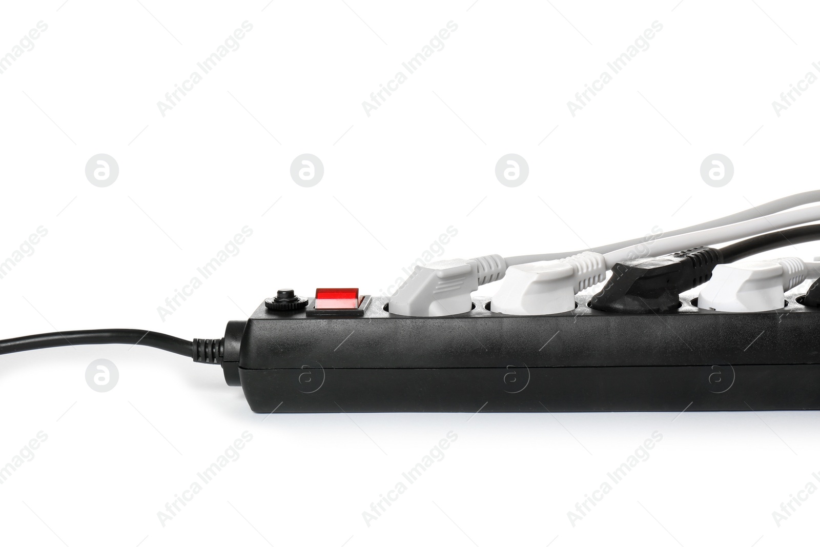 Photo of Extension cord on white background. Electrician's professional equipment