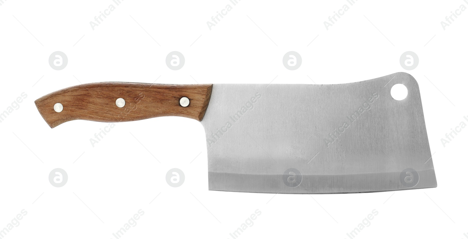 Photo of Large sharp cleaver knife with wooden handle isolated on white