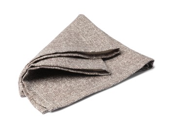 Photo of Grey fabric napkin folded on white background