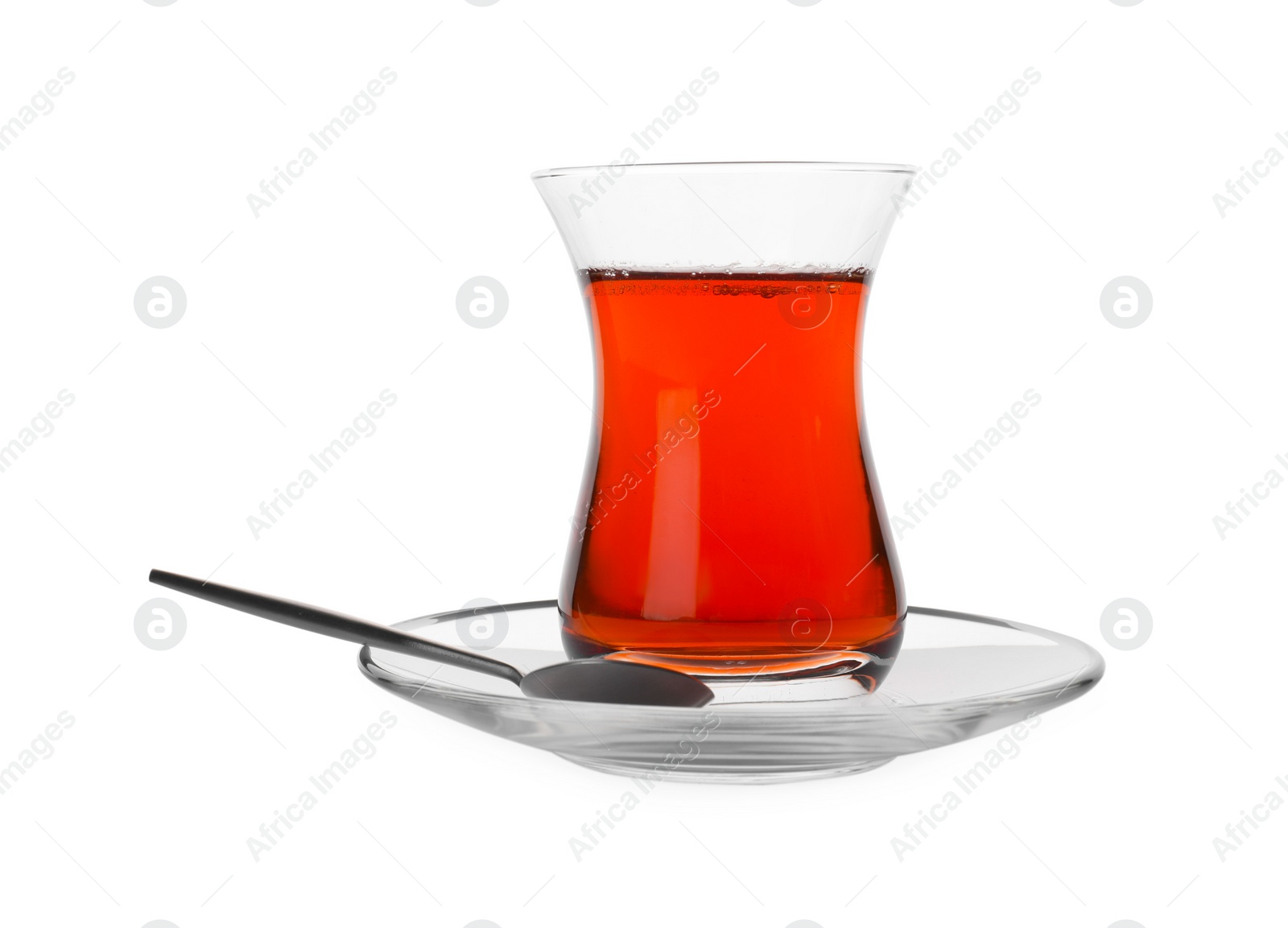 Photo of Tasty Turkish tea in glass isolated on white