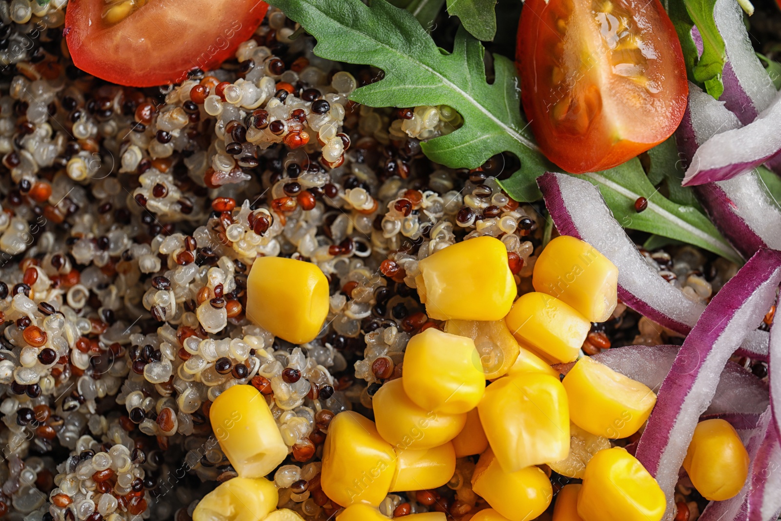 Photo of Healthy quinoa salad with vegetables as background