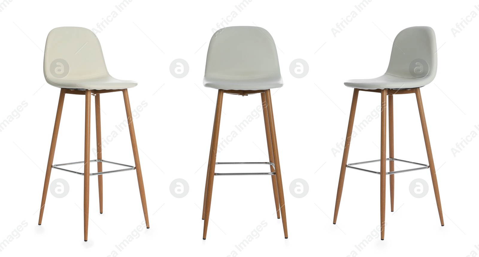 Image of Set with stylish bar stools on white background. Banner design